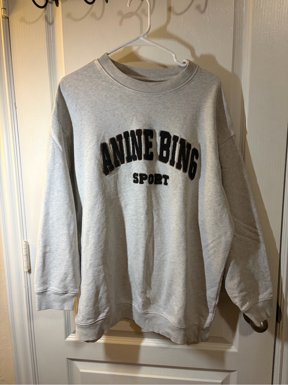 Anine Bing Light Gray Crewneck Sweatshirt with Black Logo